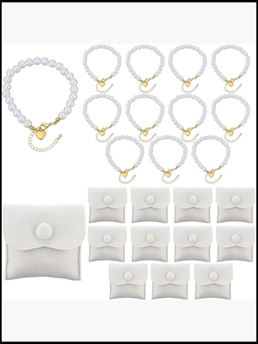 Bridal Party Pearl Bracelet Set 12 Packs Elegant with Velvet Pouches Wedding
